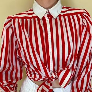VINTAGE red & white stripe button up blouse